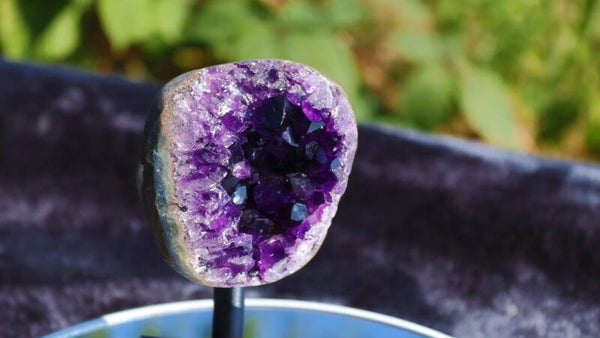 Deep Purple Amethyst Geode Slice on Custom Display Stand