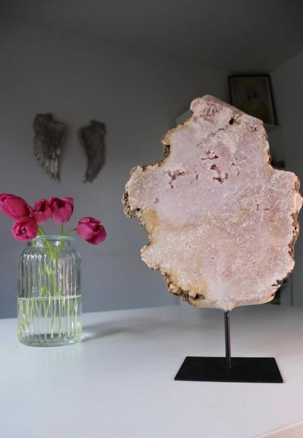 Pink Amethyst Crystal on Stand: Shimmering Healing Stone