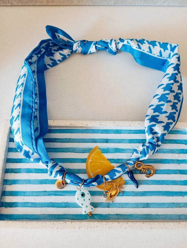 Charms καλοκαιρινά με μαντήλι μπλε κολιέ