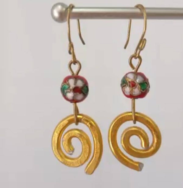 Gold spira bead earrings