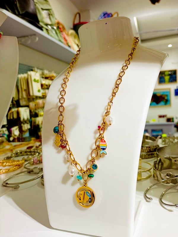 Κολιέ ελεφαντάκι με charms (steel)