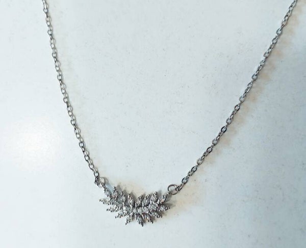 Κολιέ φύλλο με διαμάντια (steel)