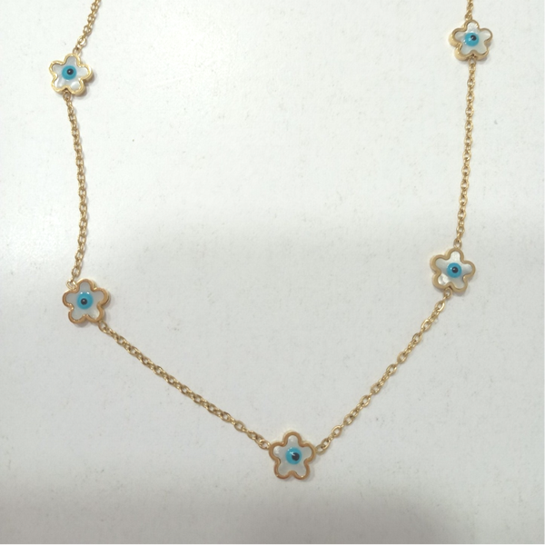 Small daisys enamel blue eye necklace