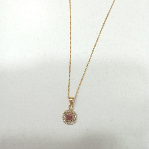 Gold red zirgon steel necklace