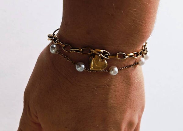 Heart double chain bracelet ( steel)