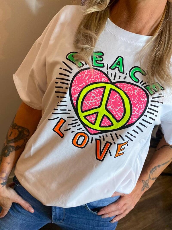 T-shirt Peace Love -white