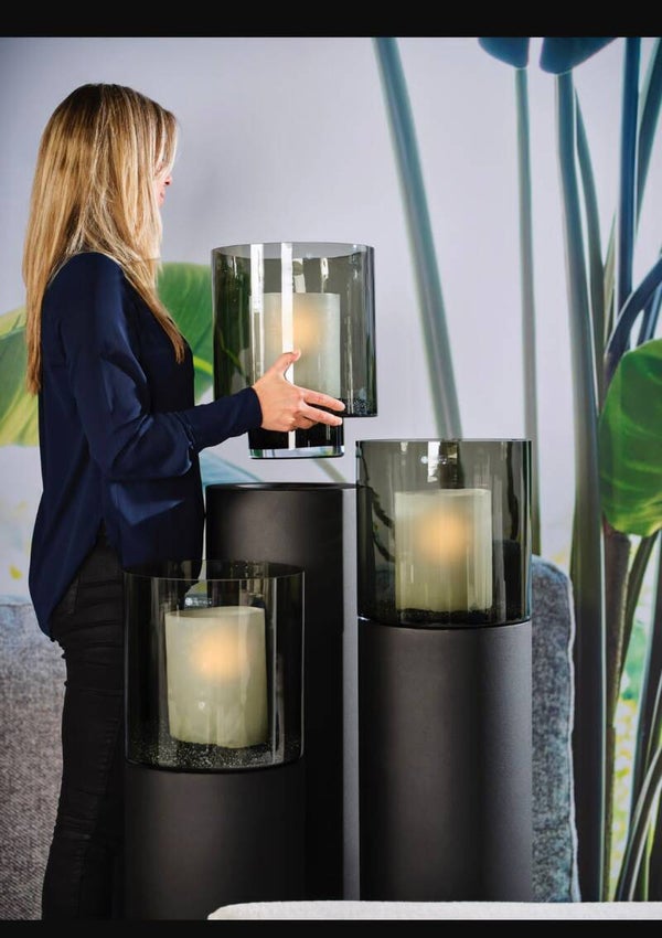3 stuks Initials windlichten op pilaren- zwart