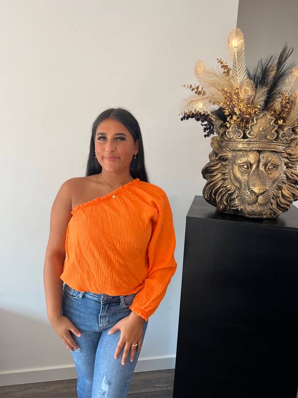 One shoulder top oranje