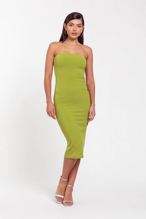 Strapless jurk olijfgroen