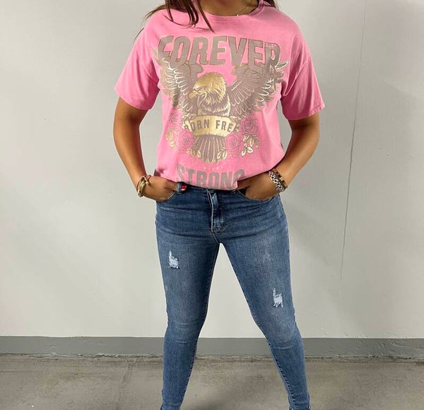 T-shirt Forever Strong roze