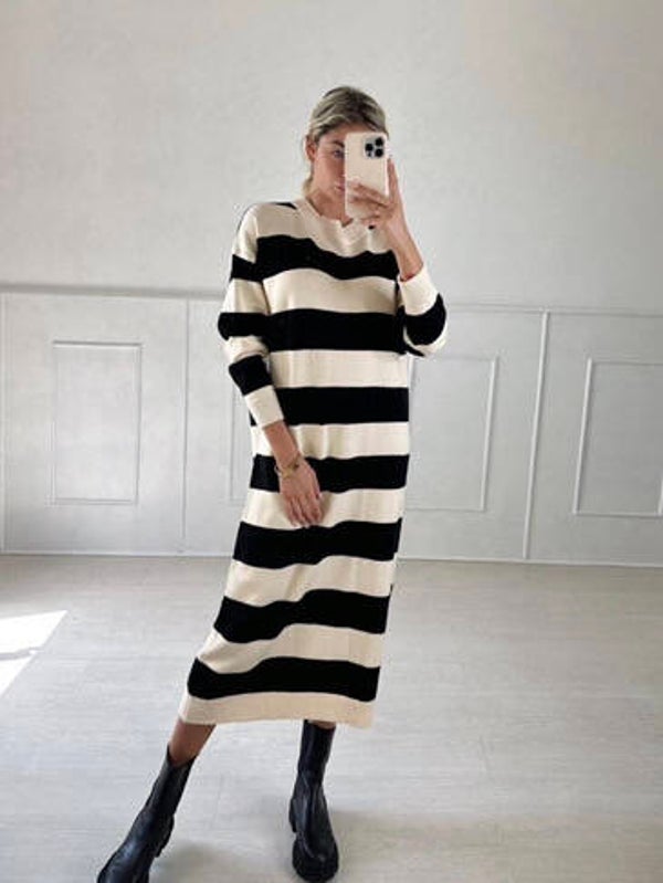 Stripe dress beige