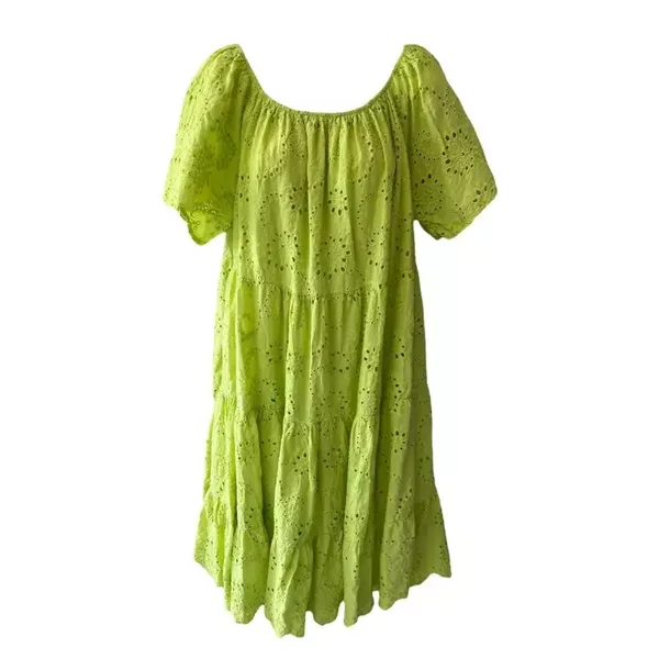 Broderie jurk appeltjes groen