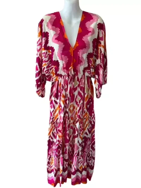 Plus size print dress fuchsia