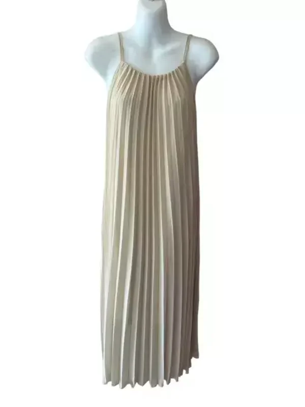 Plus size spaghetti plissé jurk beige
