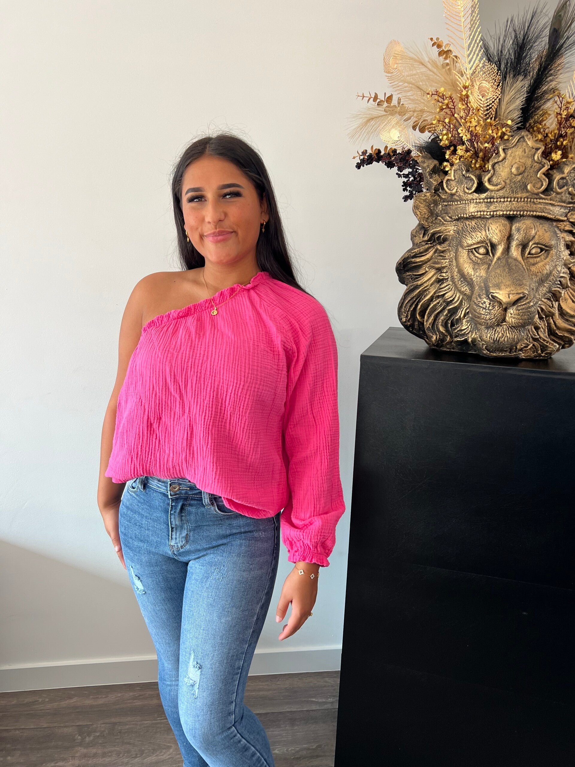 One shoulder top roze