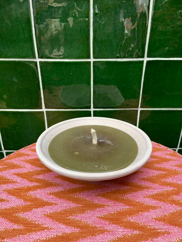 Buitenkaars in terracotta schaal groen