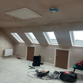 Velux windows with eaves space storage. 