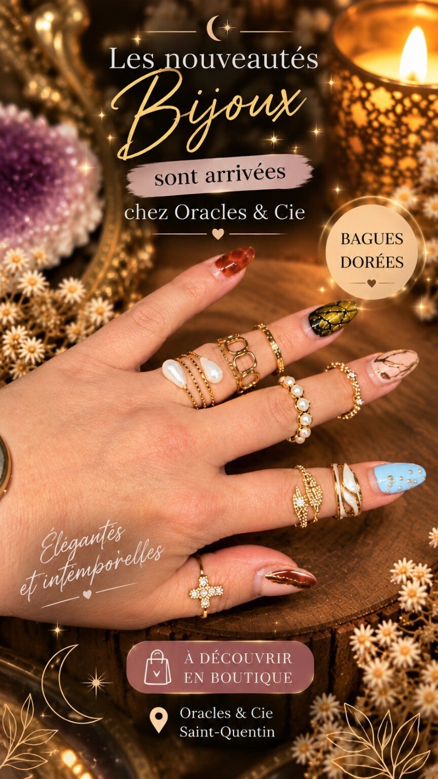 Nouveautés bagues dorées Oracles & Cie, visuel fourni par la boutique