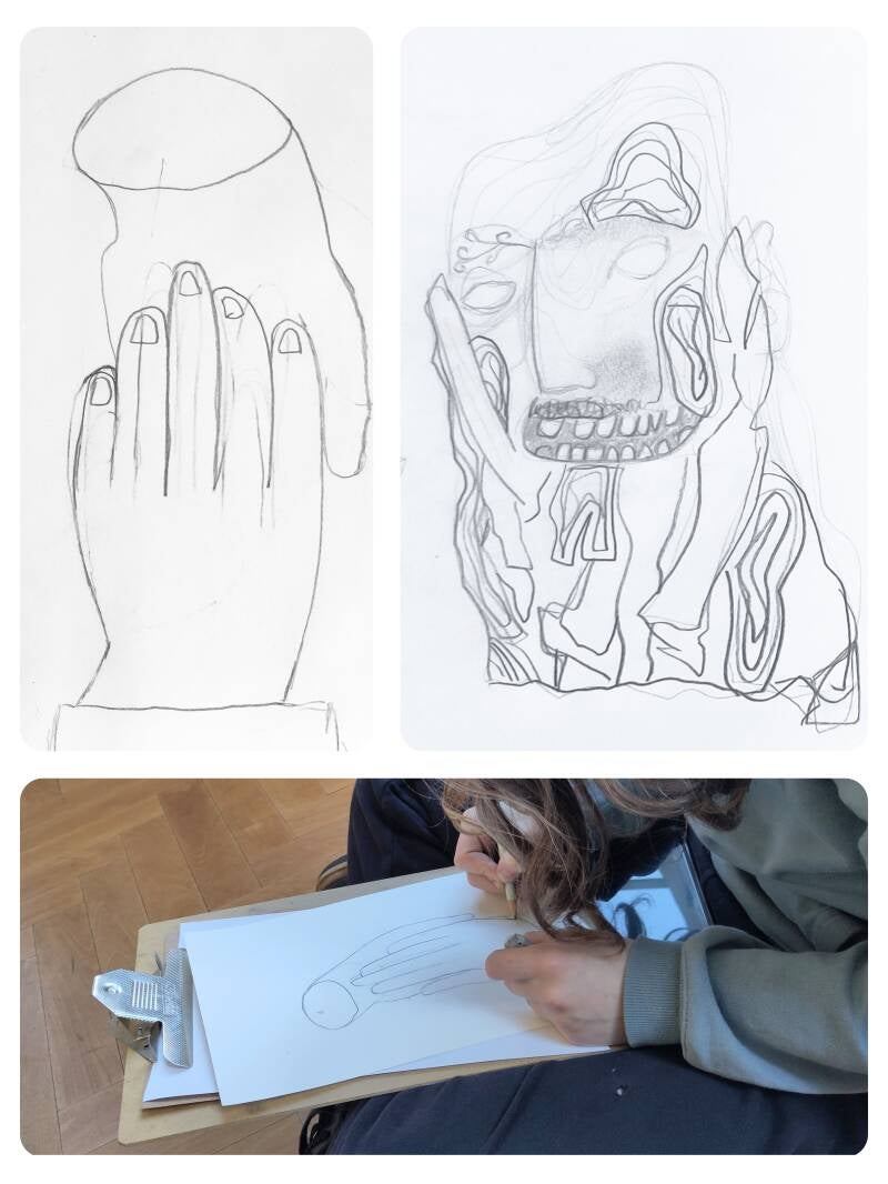 potlood schetsen en iemand die aan het tekenen is