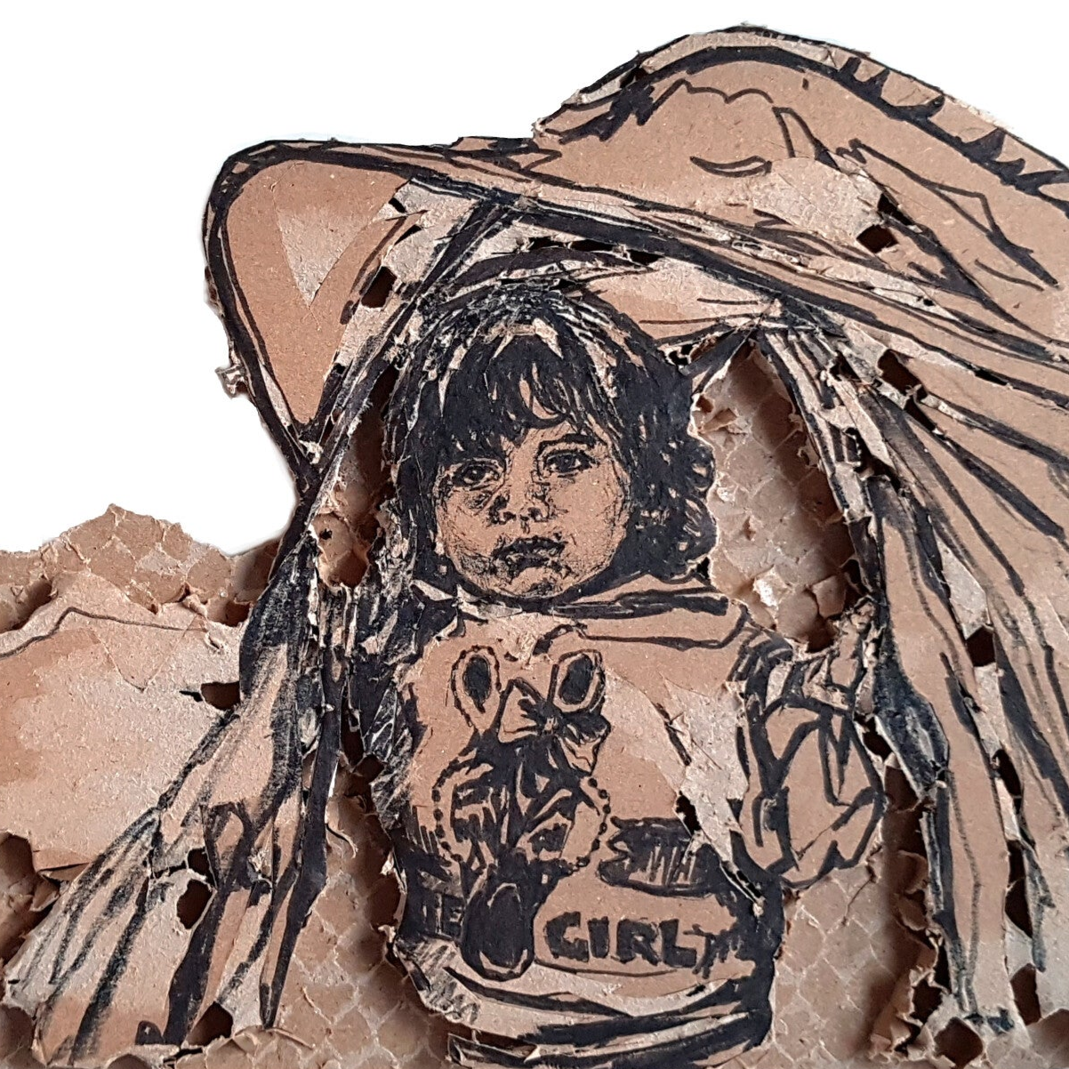 Karton kunst vluchtelingen portret portrait