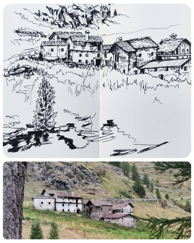 italie bergdorpje verlaten dorpje vakantie tekening drawing nature