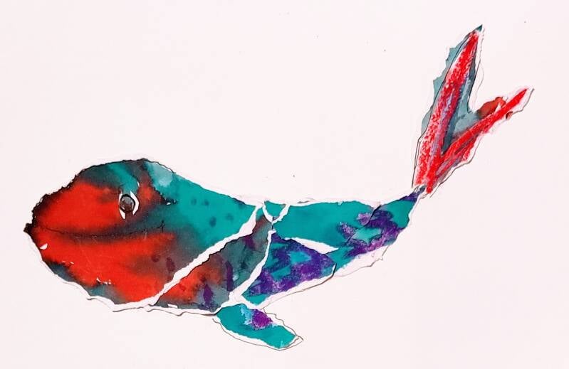 Collage fish vis drawing painting kids