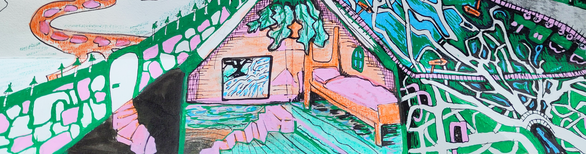 tekening van een huisje en wegen