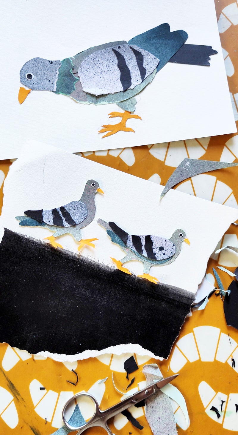 collage stadsduiven tekening duiven tekenen tekenles kinderen