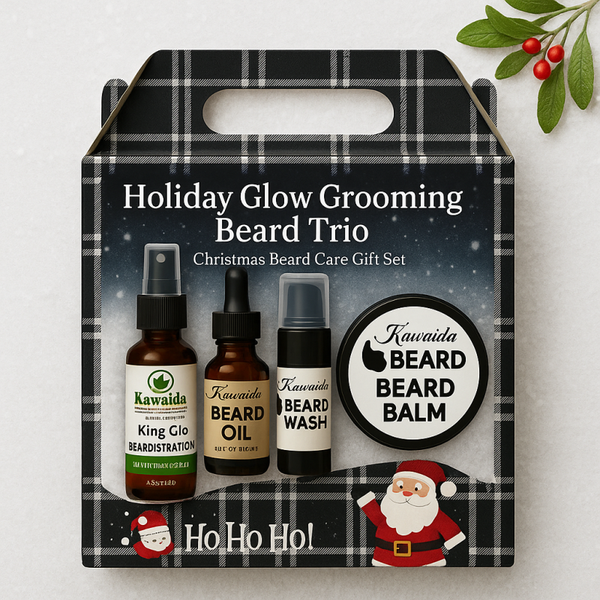 Holiday Glow Grooming Beard Trio – Christmas Beard Care Gift Set (Oil, Balm & Wash)