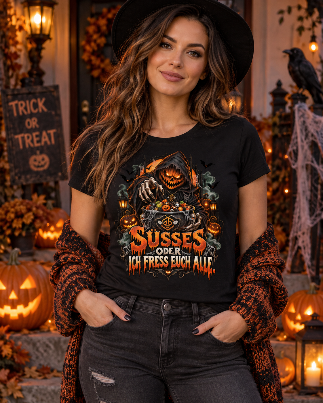 Damen T-Shirt HALLOWEEN ICH FRESS EUCH ALLE