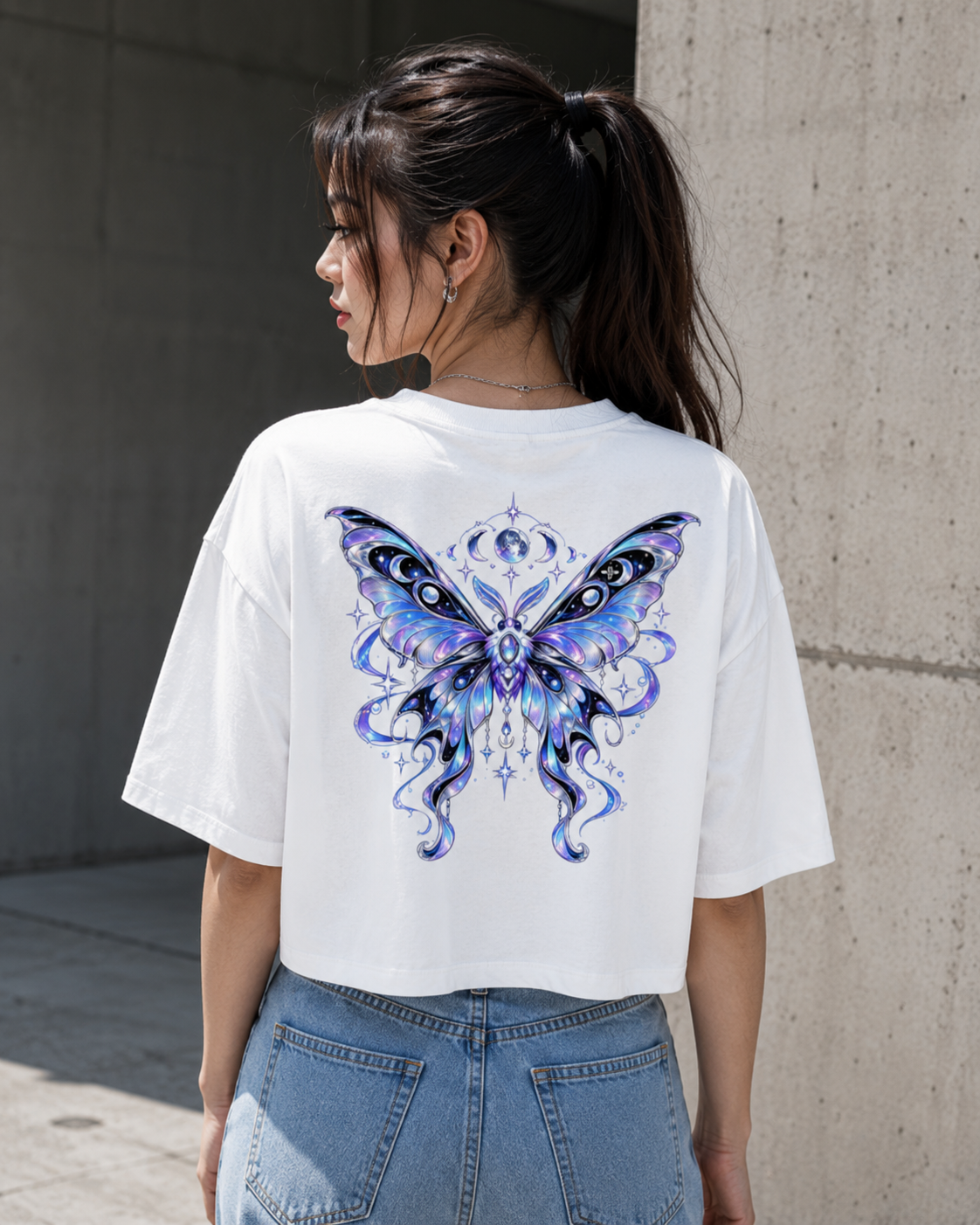 Oversized Damen Bauchfrei "Lunar Moth" Streetwear