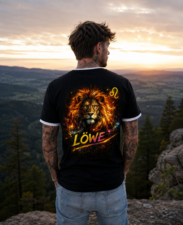 Herren T-Shirt Löwe – Sternzeichen Shirt mit großem Rückenprint in Neonoptik