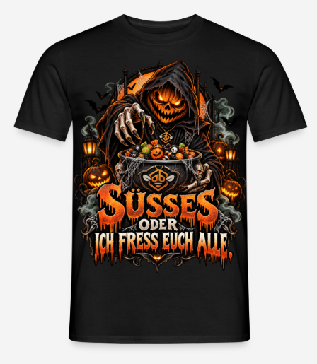 Herren T-Shirt SÜßES ODER ICH FRESSE EUCH ALLE Halloween