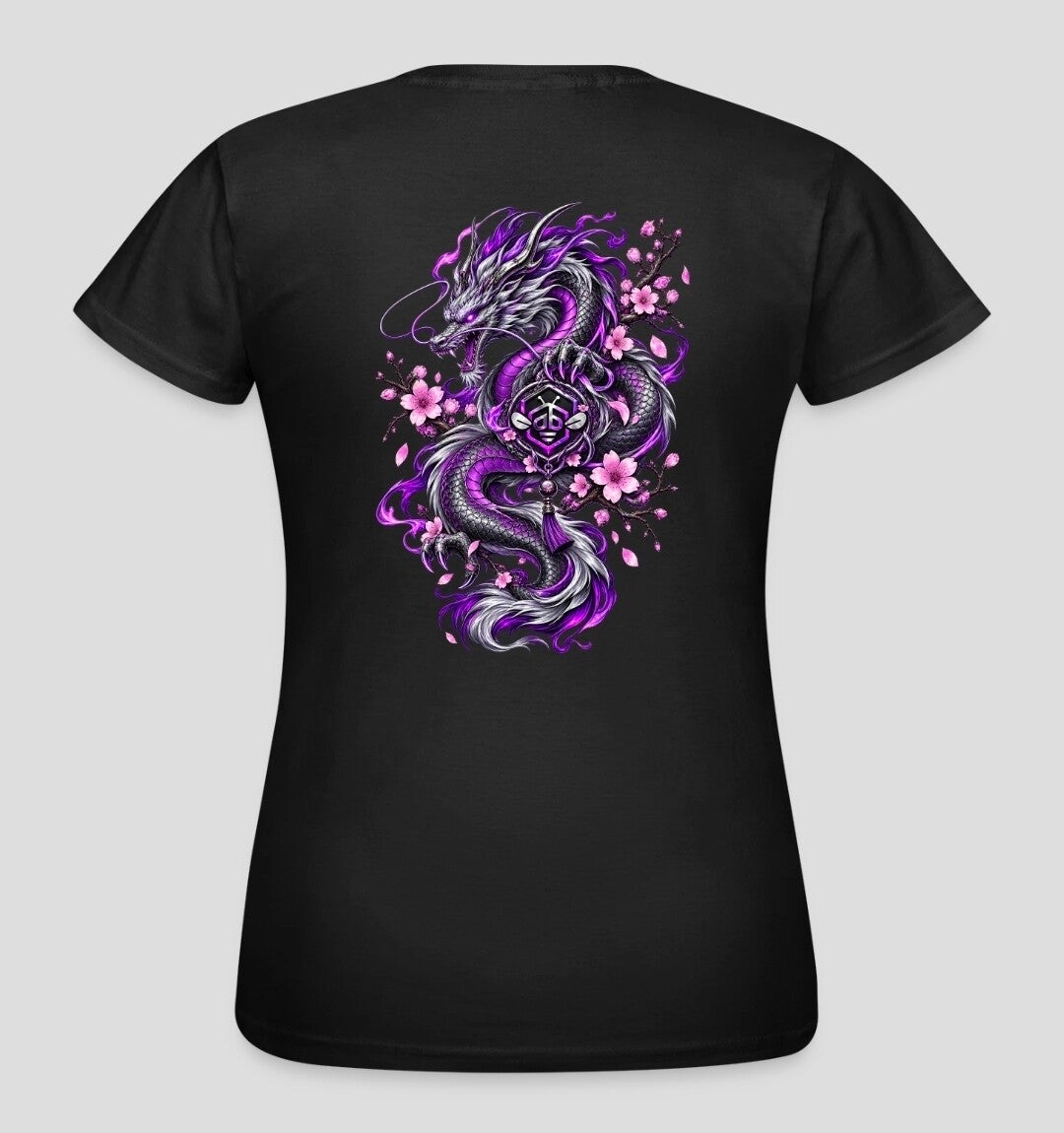 Klassisches Shirt Drache mit Kirschblüten Damen
