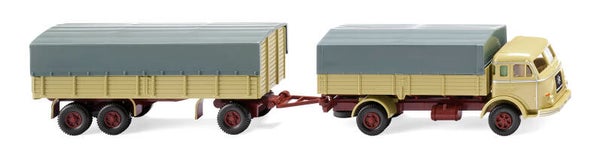 Wiking 1:87 041702 Pritschenhängerzug (Henschel) - grünbeige