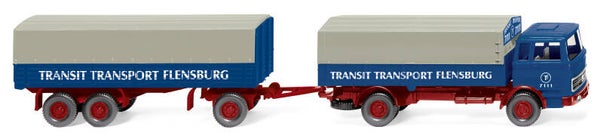Wiking 1:87 043203 Pritschenhängerzug (MB) "Transit Transport Flensburg"