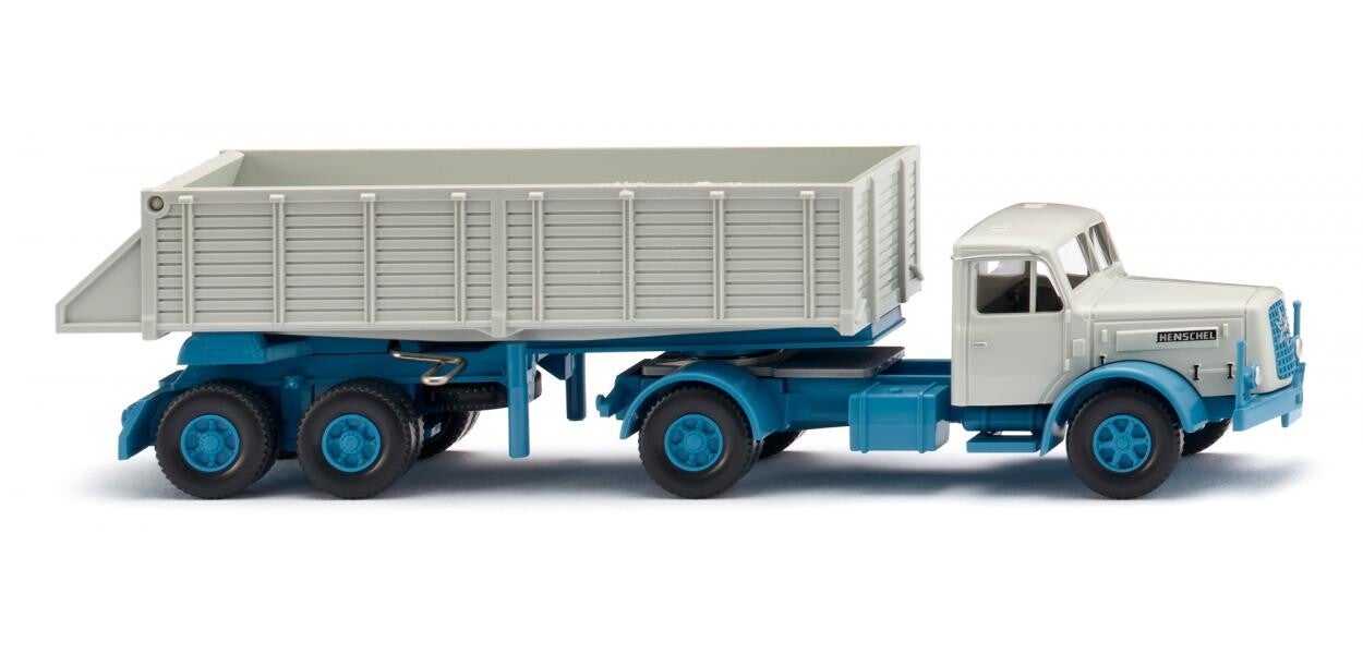 Wiking 1:87 067711 Hinterkippersattelzug (Henschel) - hellblau/papyrusweiß