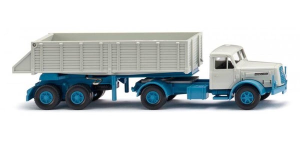 Wiking 1:87 067711 Hinterkippersattelzug (Henschel) - hellblau/papyrusweiß