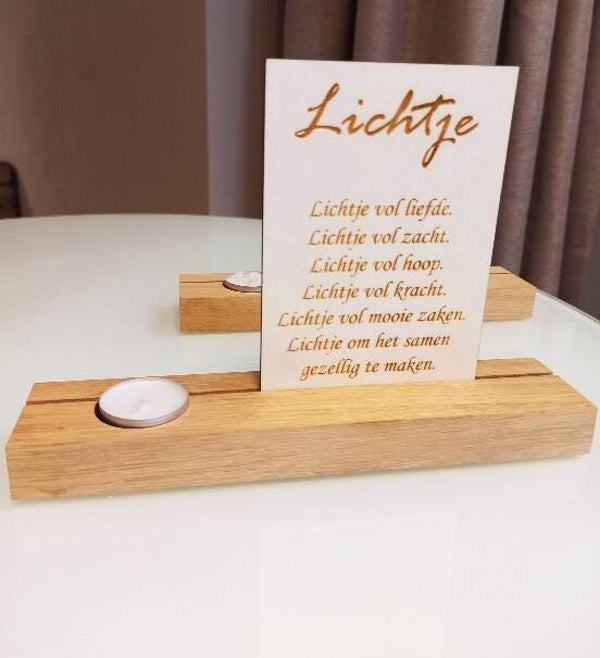 Theelichtplankje met houten kaart "Lichtje"