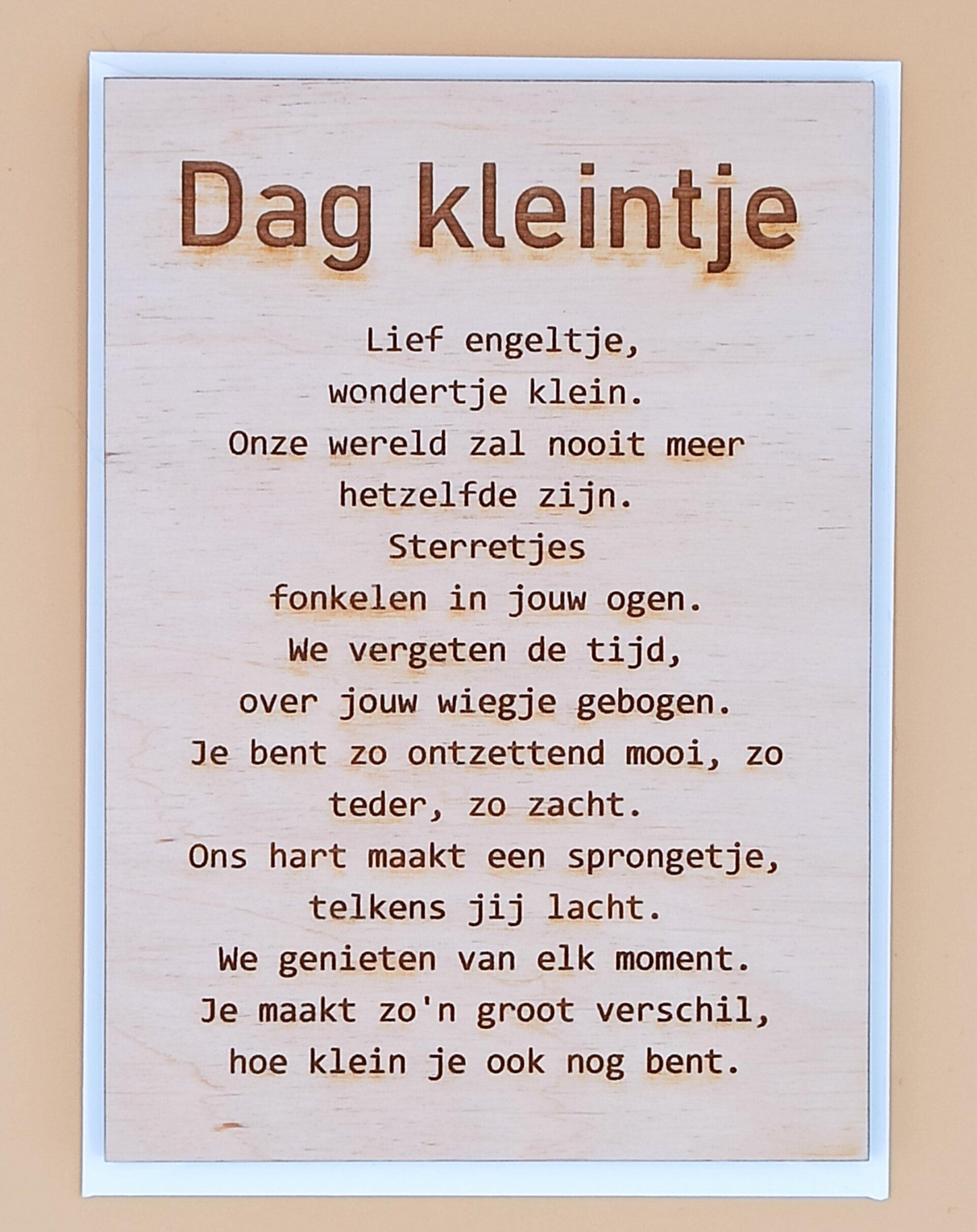 Houten wenskaart A6 Dag kleintje