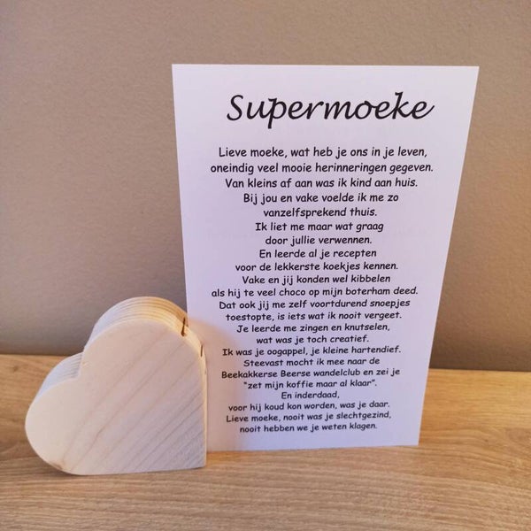 Houten kaarthouder hartvorm + wenskaart naar keuze