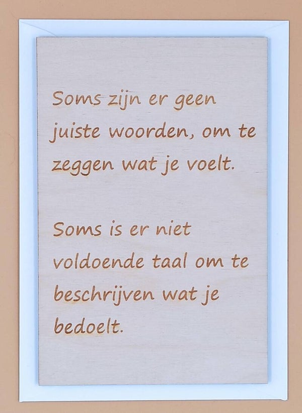 Houten rouwkaart A6 Geen woorden