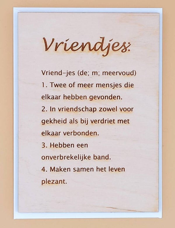 Houten wenskaart A6 Vriendjes
