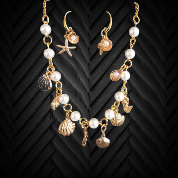 Shell charm and pearl necklace