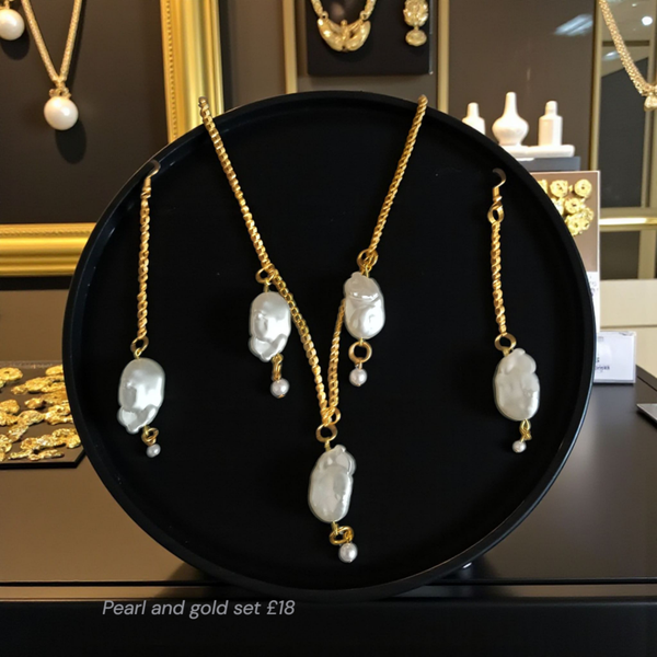 Pearl necklace and earrings
