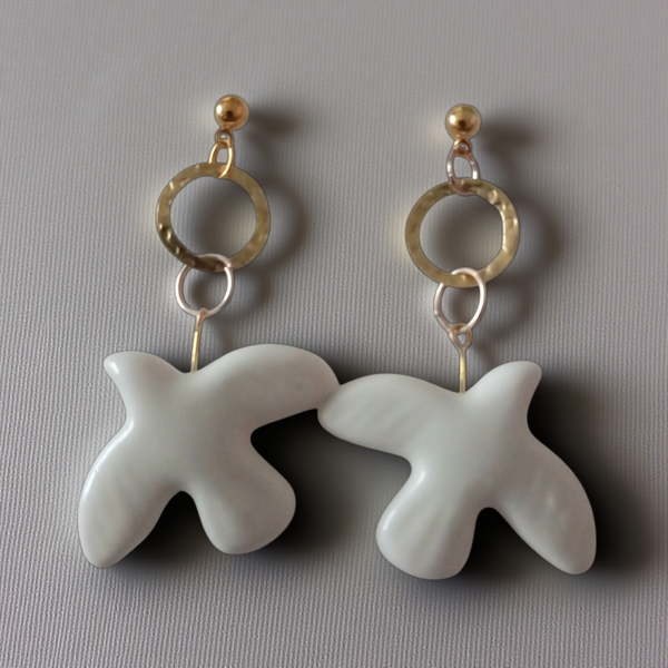 Porcelain bird statement earrings