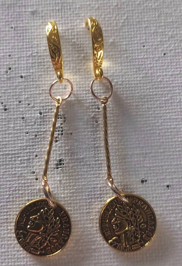 Golden coin drop earrings
