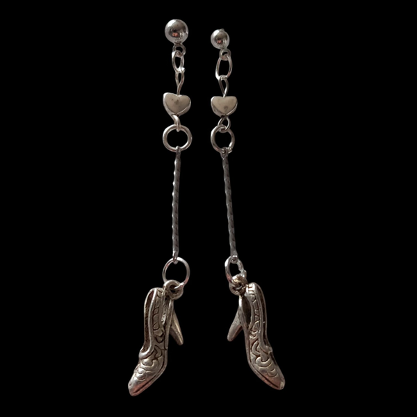 Silver toned shoe earrings