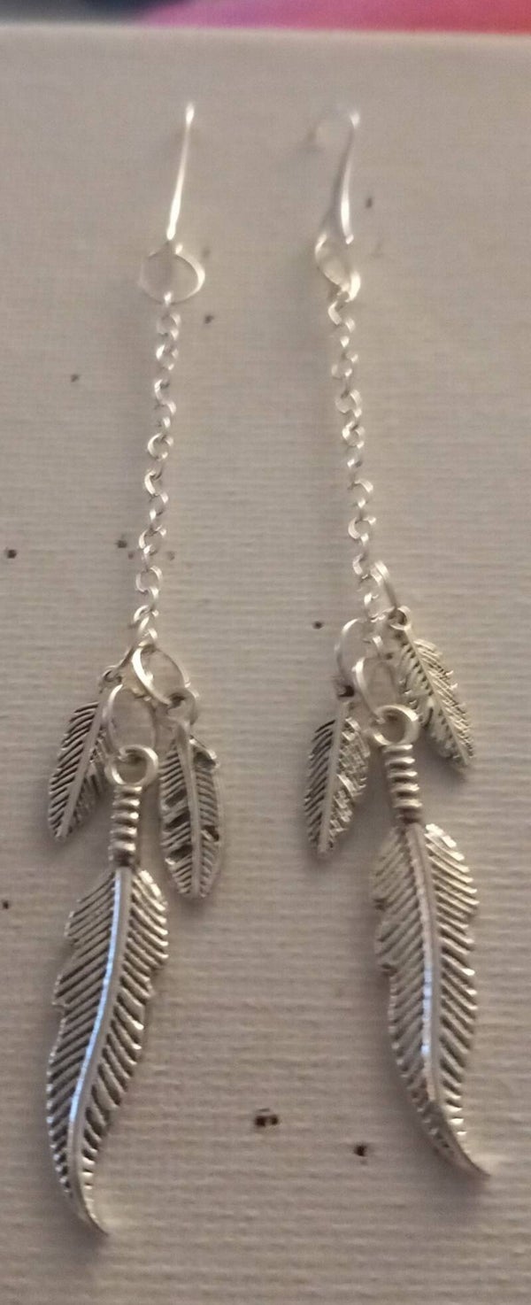 Silver feathered earrings