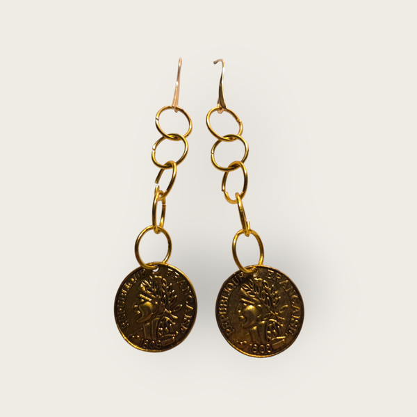 Gold coin drop earrings